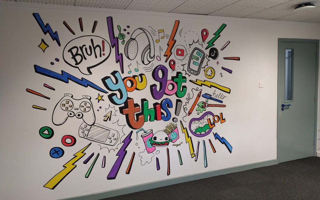 Finished drawing of a mural on a wall