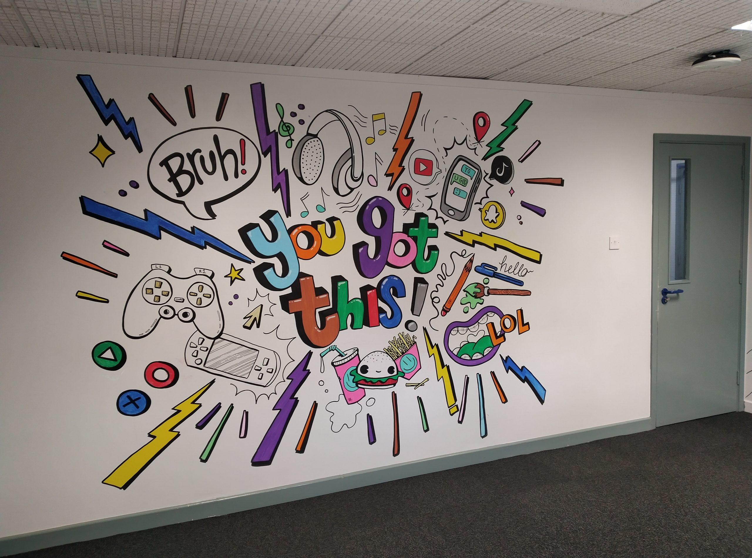 Finished drawing of a mural on a wall